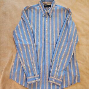 Ralph Lauren Button Down Shirt Mens Large Blue Pink Striped Custom Fit Cotton
